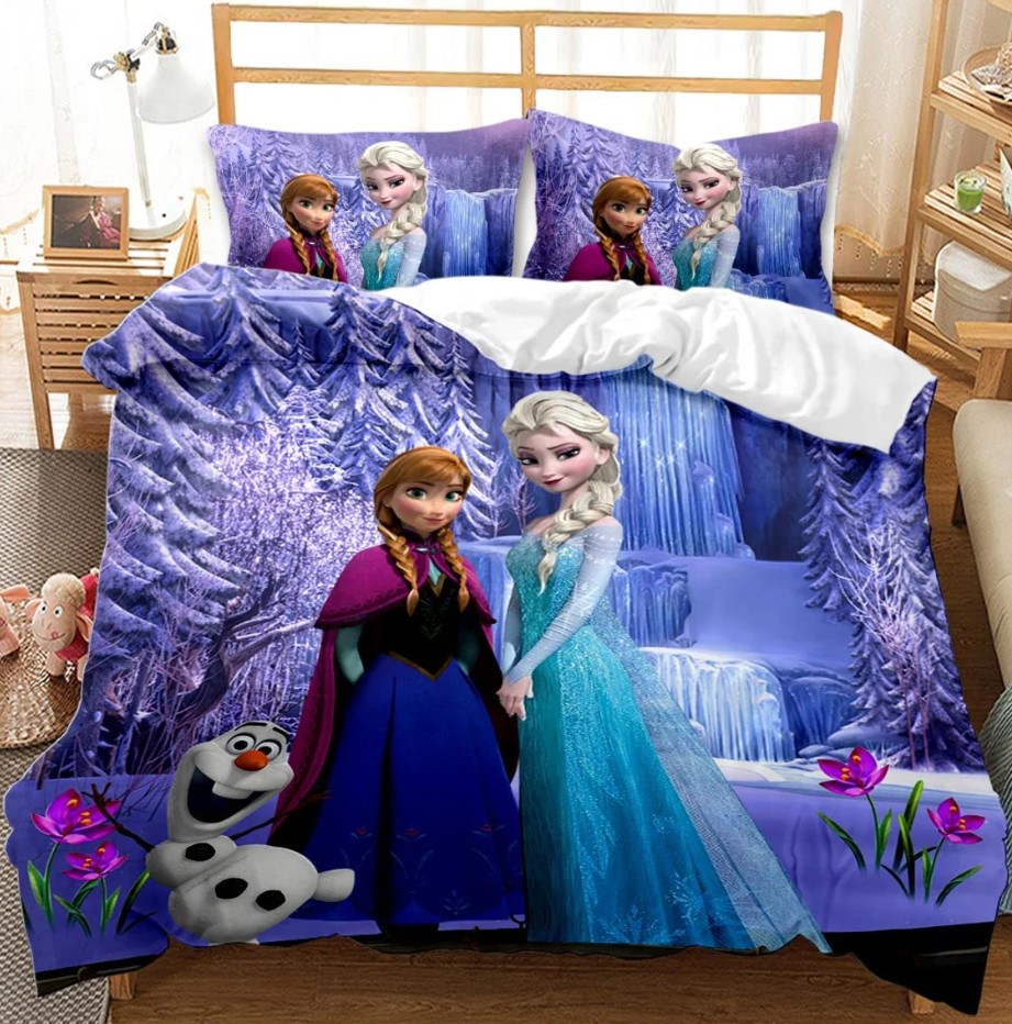 Personalized Elsa And Anna Princess Frozen Kids Bedding Set Soft Duvet