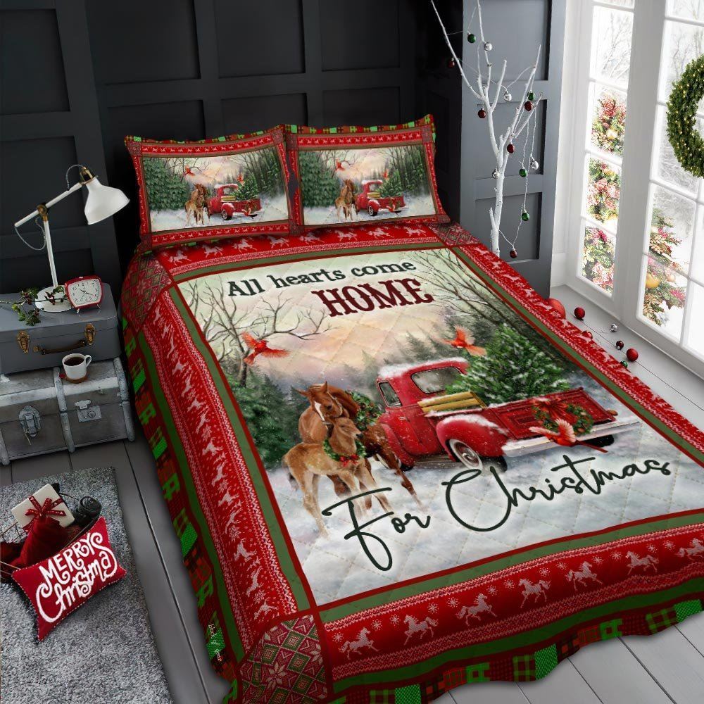 All Hearts Come Home For Christmas Quilt Bedding Set