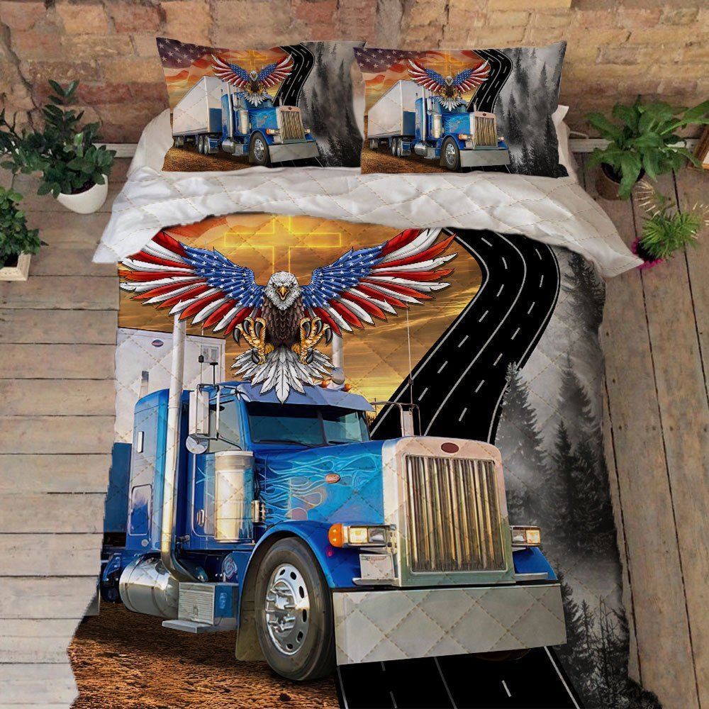 American Blue Truck Quilt Bedding Set Ttn499qs