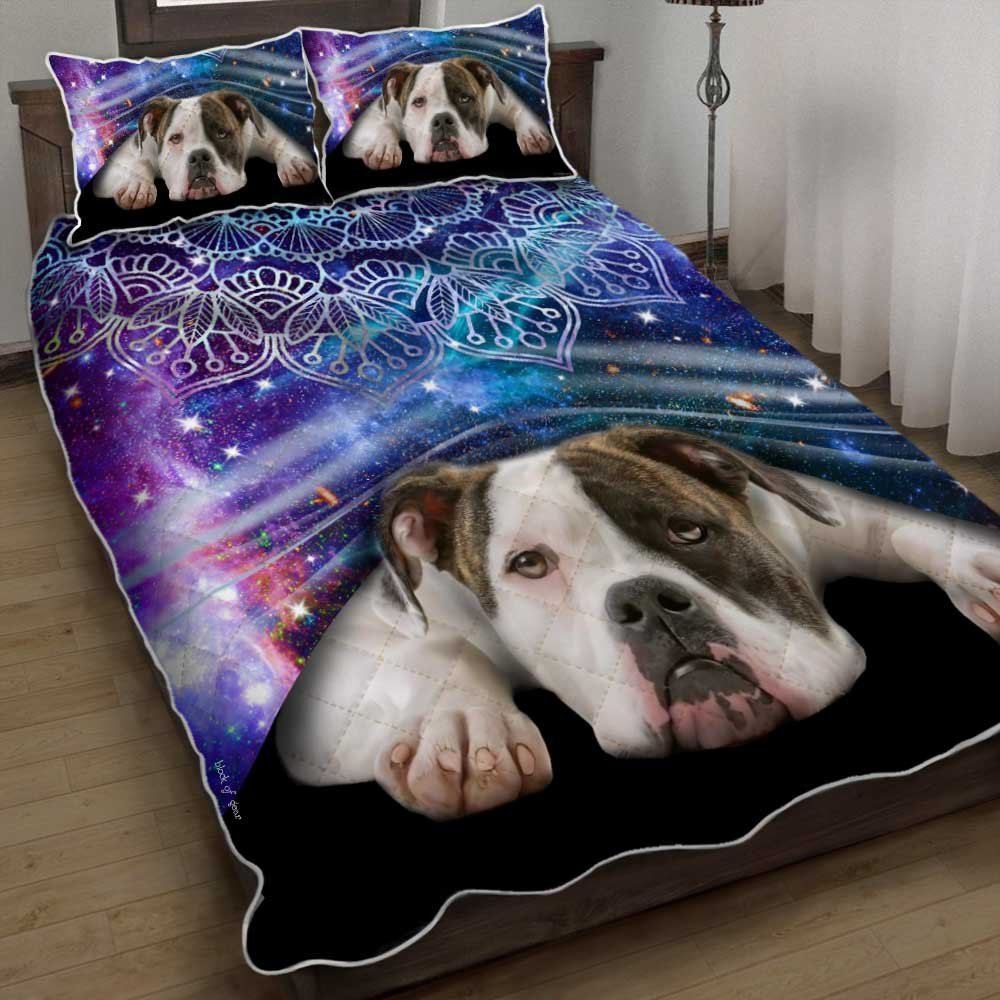 American Bulldog Night Galaxy Mandala Quilt Bedding Set