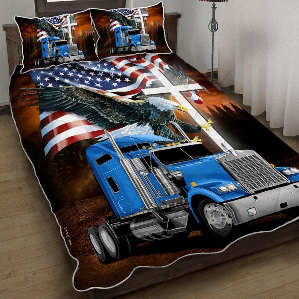 American Eagle Blue Trucker Quilt Bedding Set-f5zr6