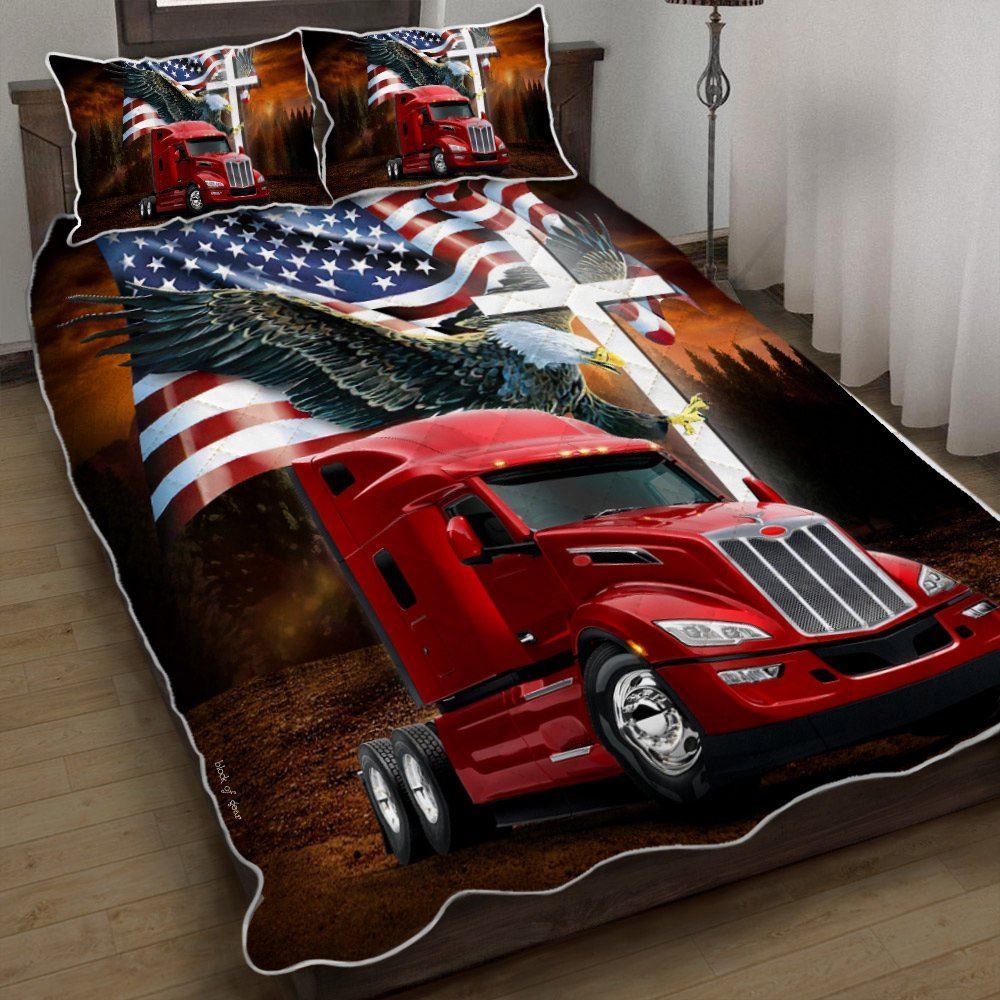 American Eagle Red Trucker Quilt Bedding Set