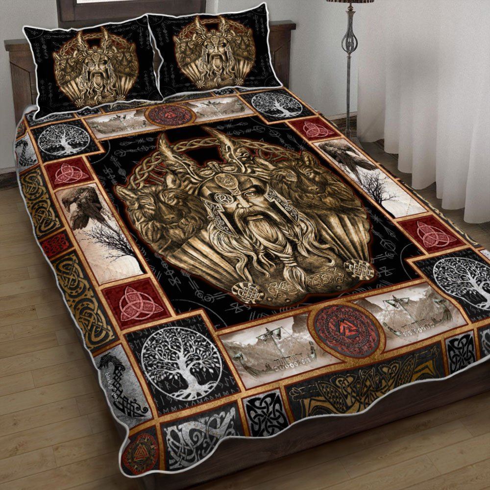 Ancient Treasures Geri And Freki Nordic Wolves Quilt Bedding Set