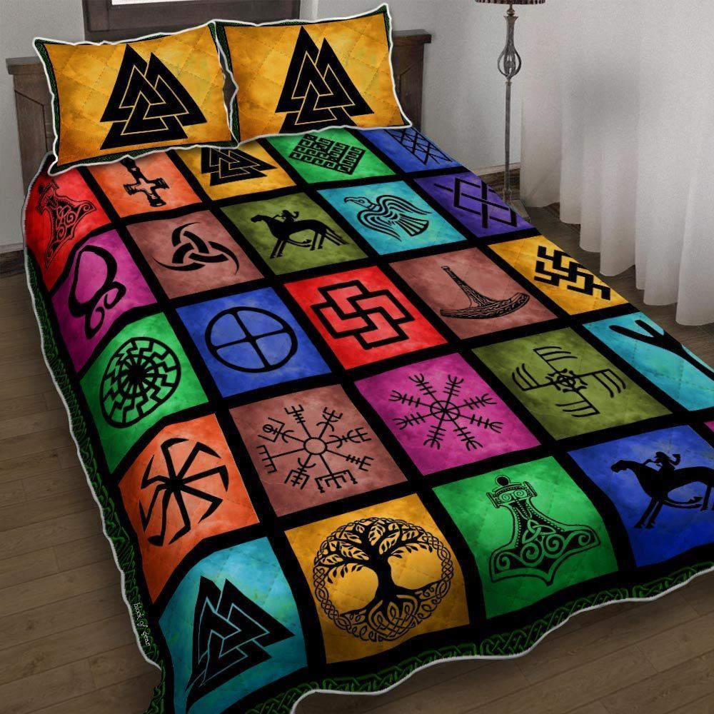 Ancient Viking Symbol Quilt Bedding Set