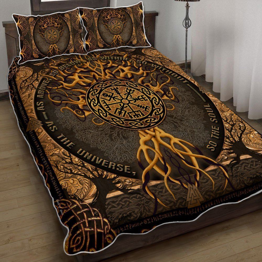 As The Universe So The Soul Tree Of Life Viking Quilt Bedding Set