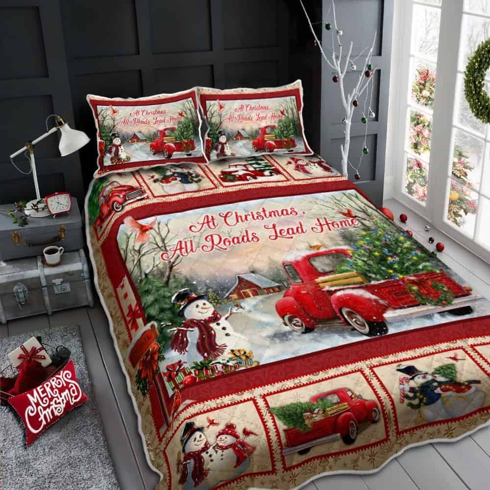 At Christmas All Roads Lead Home Quilt Bedding Set-wqhkf