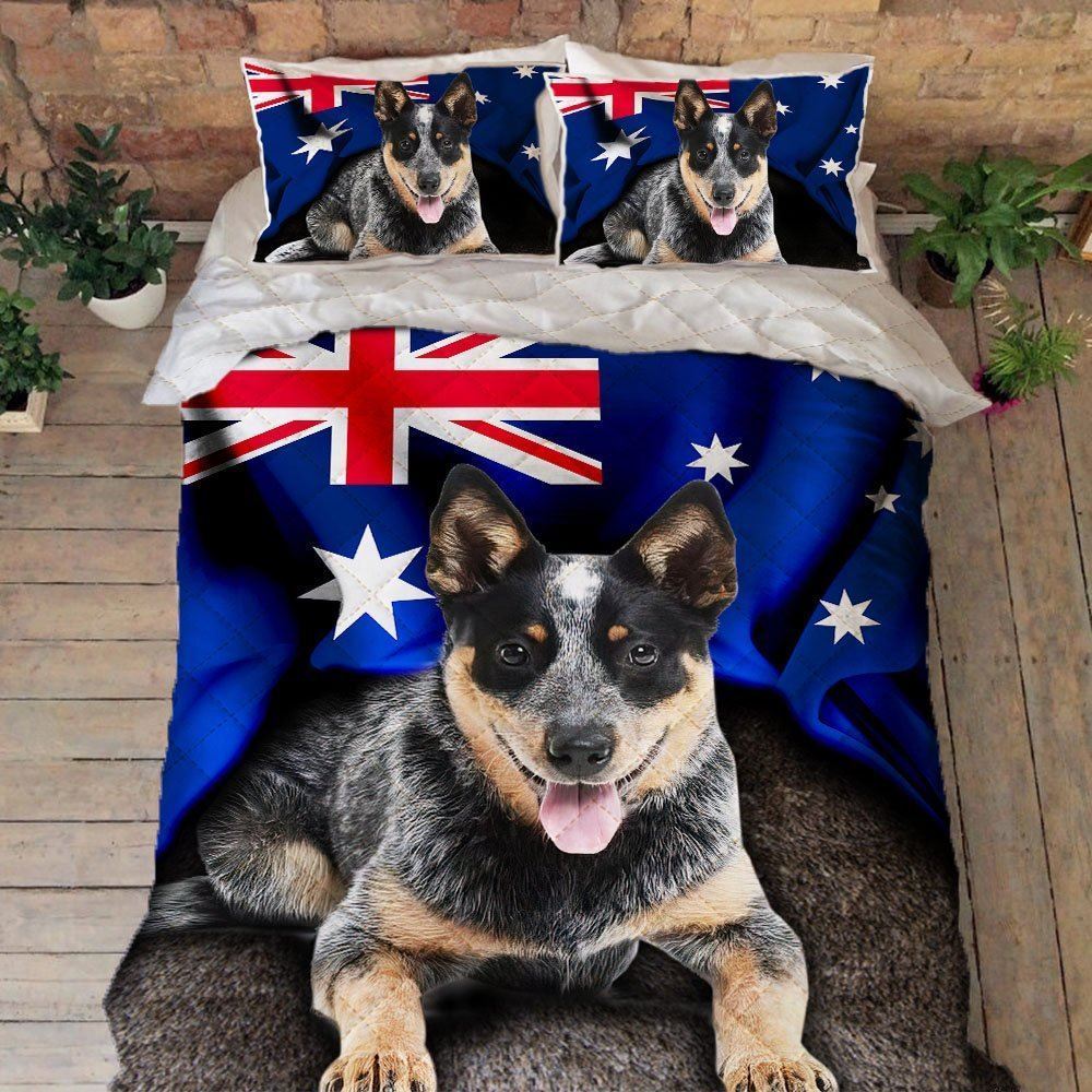 Australian Cattle Dog Blue Heeler American Patriot Quilt Bedding Set Thh3346qsv3