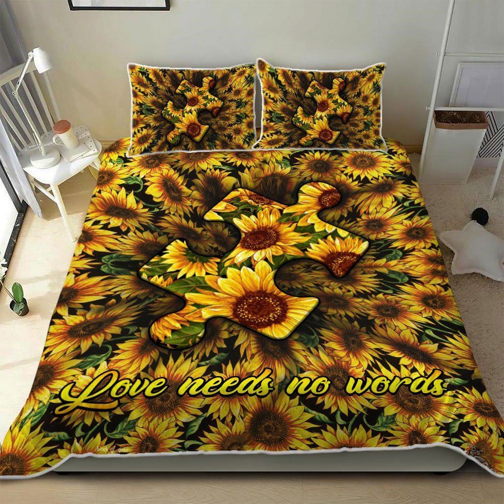 Autism Awareness Sunflower Quilt Bedding Set
