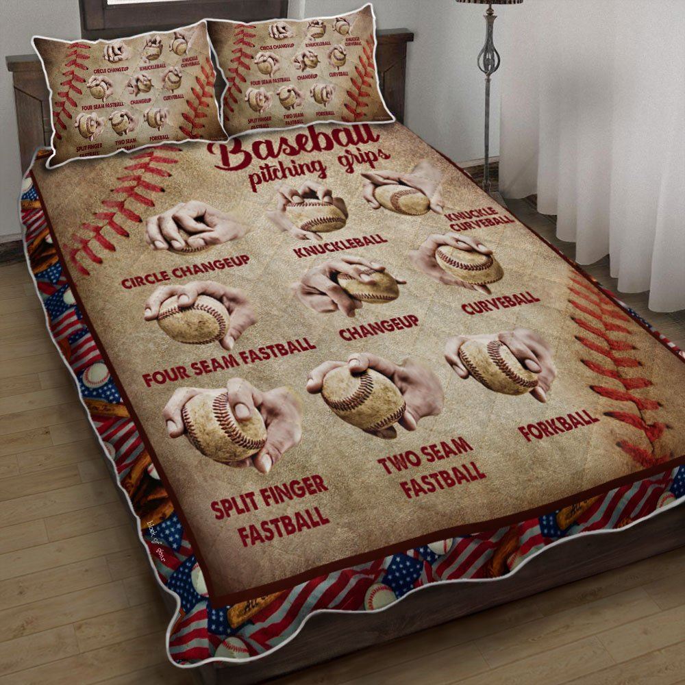 Baseball Pitching Grips Quilt Bedding Set-25f86