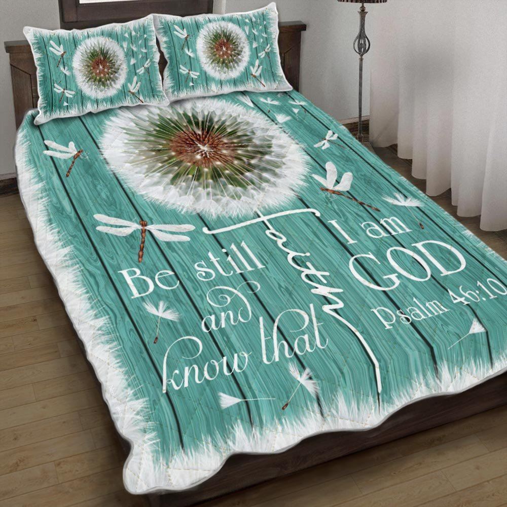 Be Still And Know That I Am God Dandelion Dragonfly Quilt Bedding Set