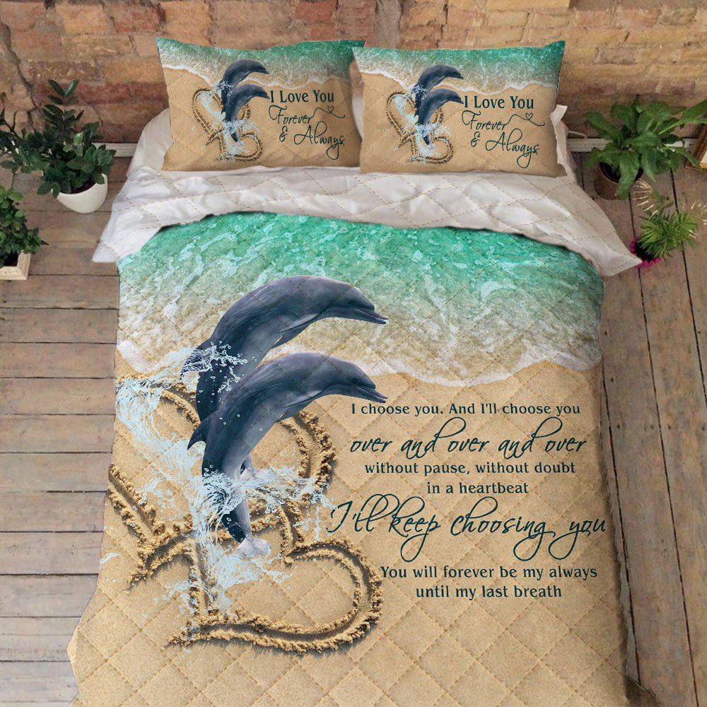 Beach Bedding Ocean Dolphin Couple Quilt Bedding Set Trn390qsv2