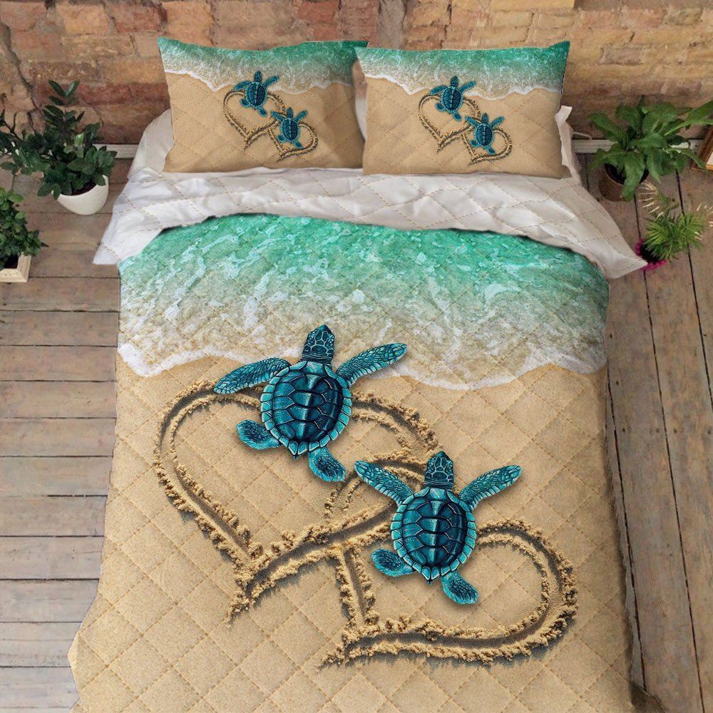 Beach Bedding Ocean Turtle Couple Quilt Bedding Set Trn390qsv3