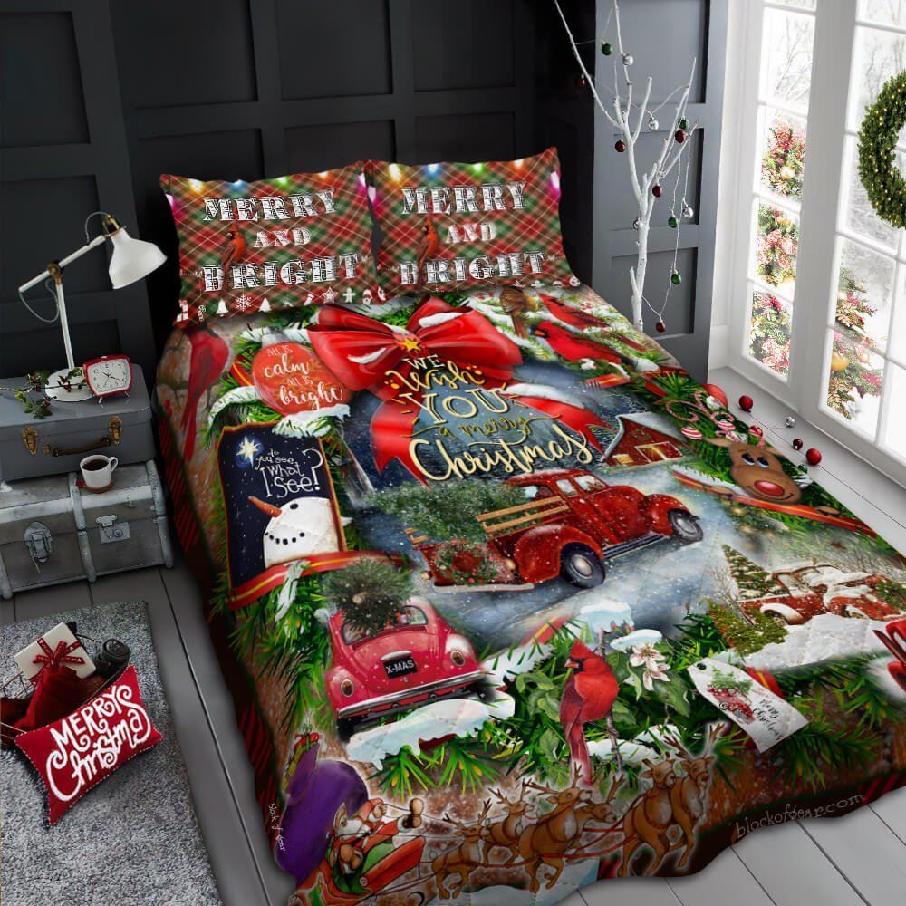 Beautiful Chistmas Wreath Quilt Bedding Set