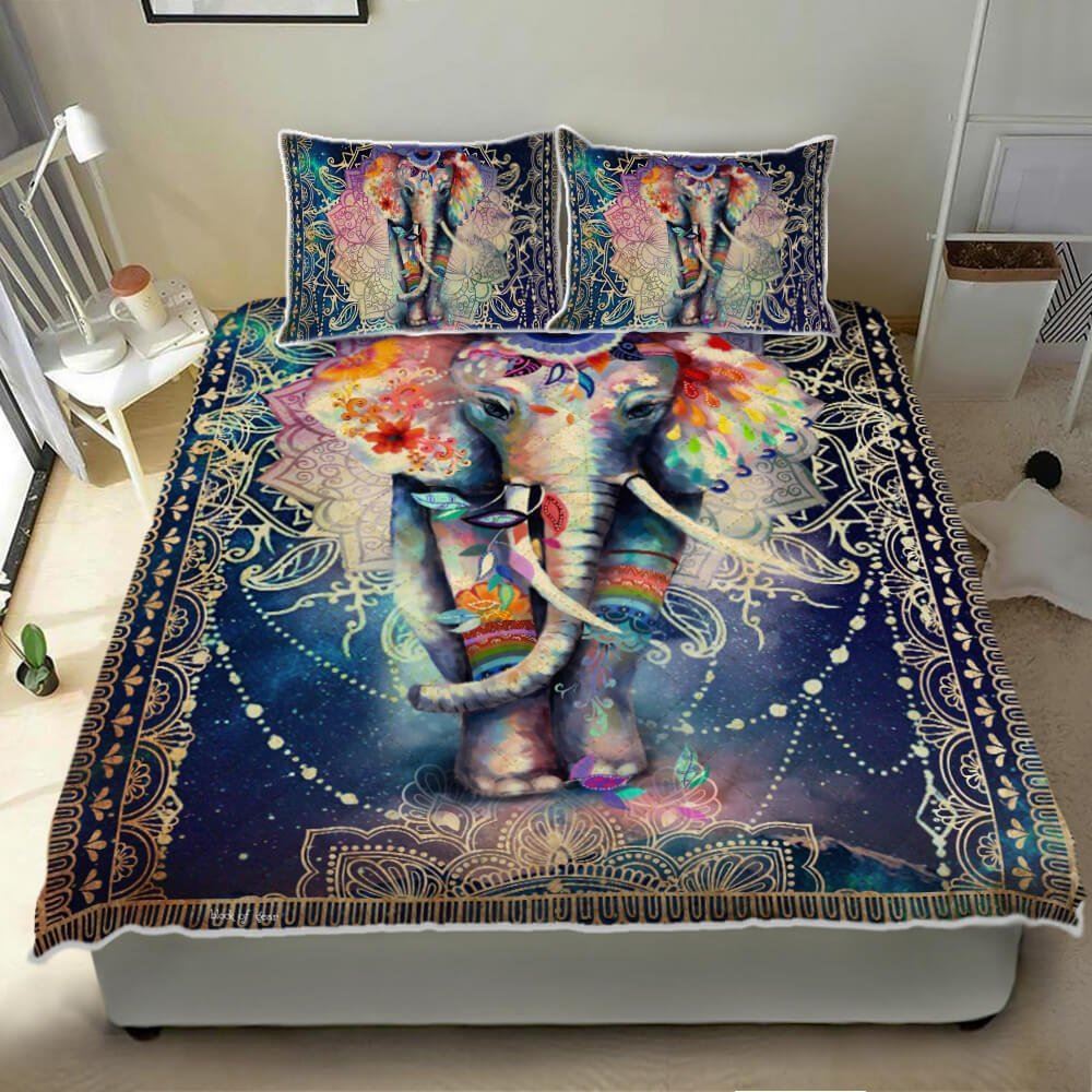 Beautiful Elephant Mandala Quilt Bedding Set