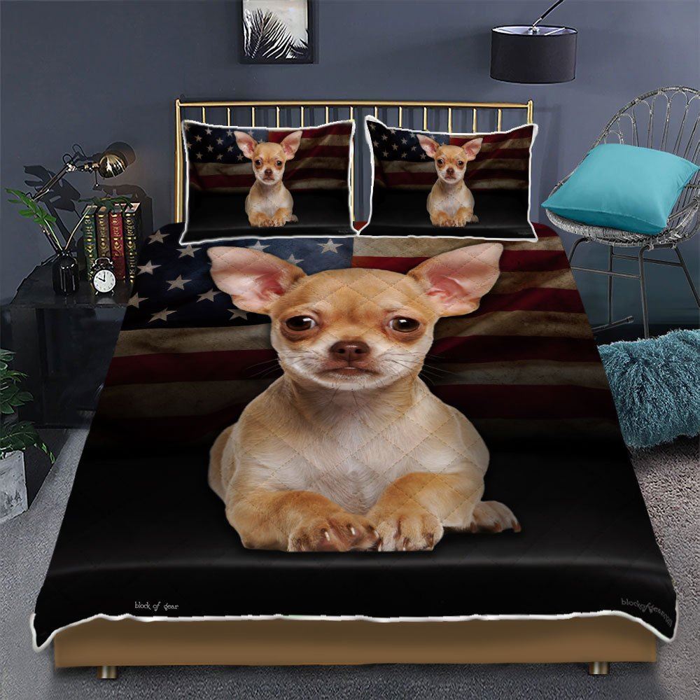 Beige Chihuahua Quilt Bedding Set