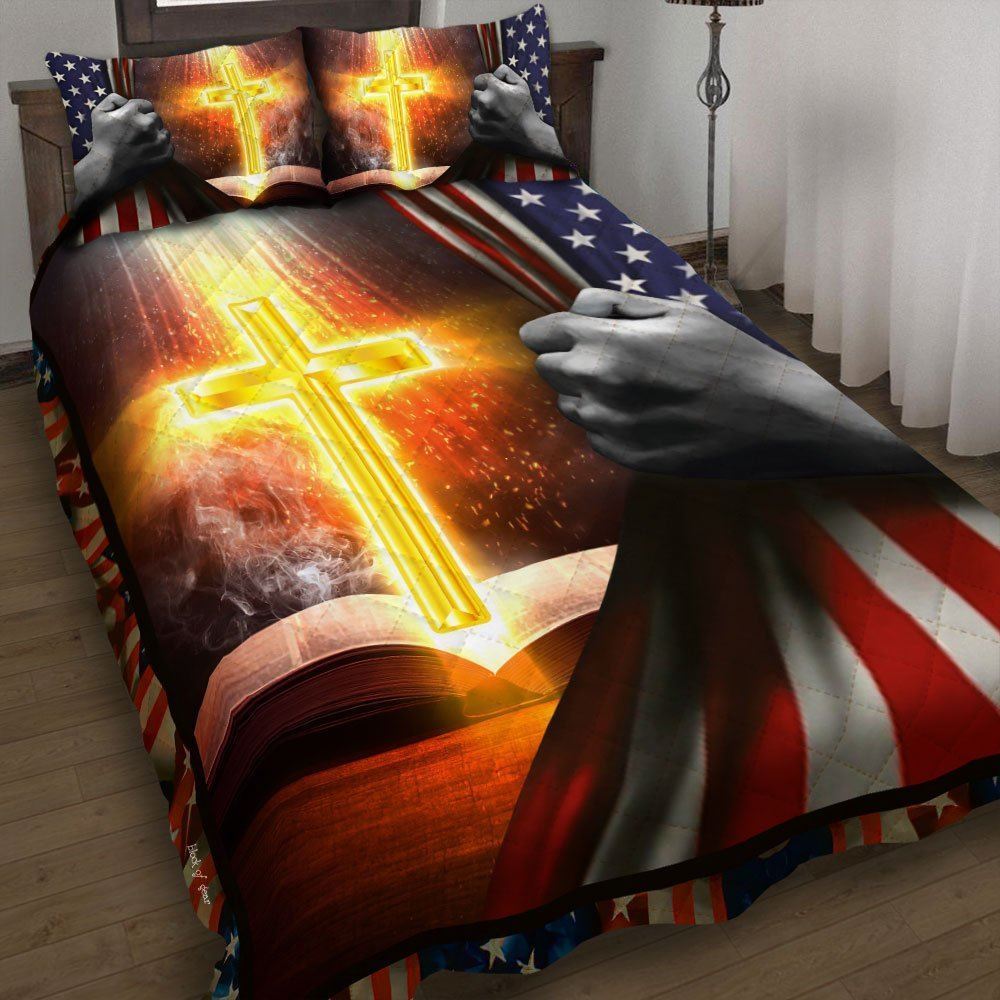 Bible With Bright Cross Quilt Bedding Set