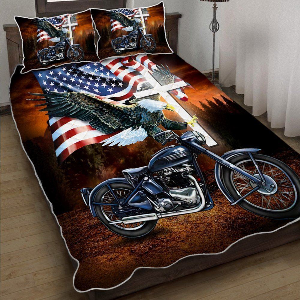 Biker Bed Set Jesus American Eagle Motorbike Quilt Bedding Set Trn1245qs