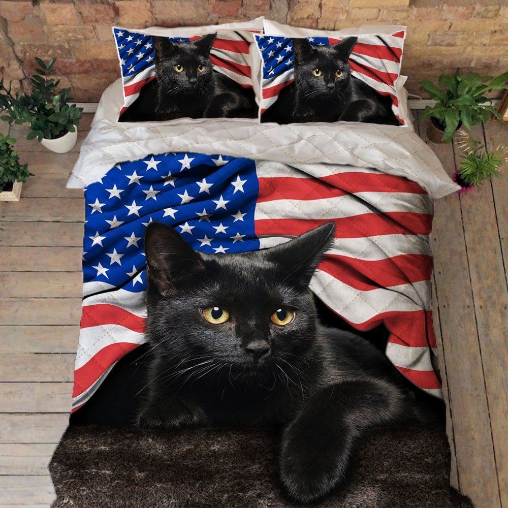 Black Cat American Patriot Quilt Bedding Set Thh2903qsv28