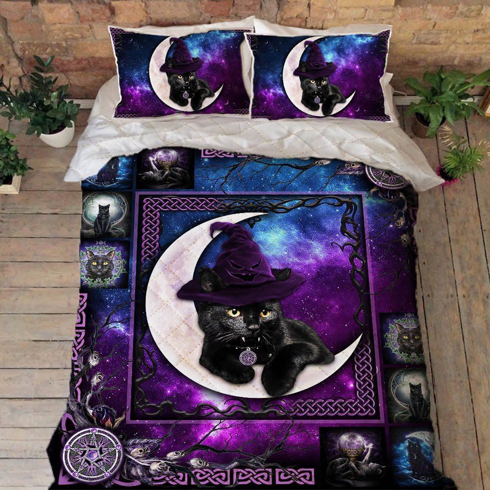 Black Cat And The Moon Quilt Bedding Set Thh3473qs