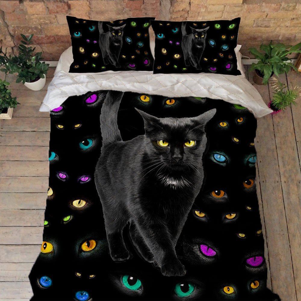 Black Cat Eyes Quilt Bedding Set Thn3584qs