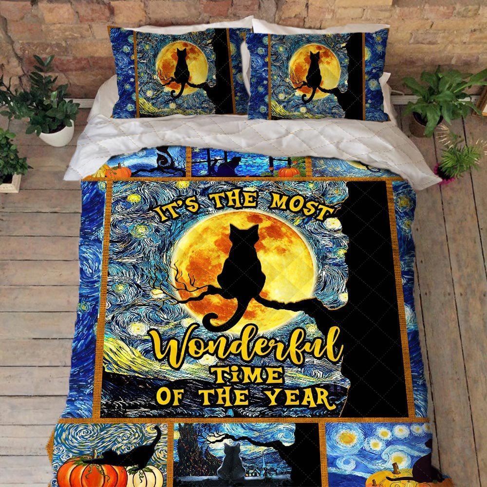 Black Cat Halloween Quilt Bedding Set Its The Most Wonderful Time Of The Year Bnn480qs