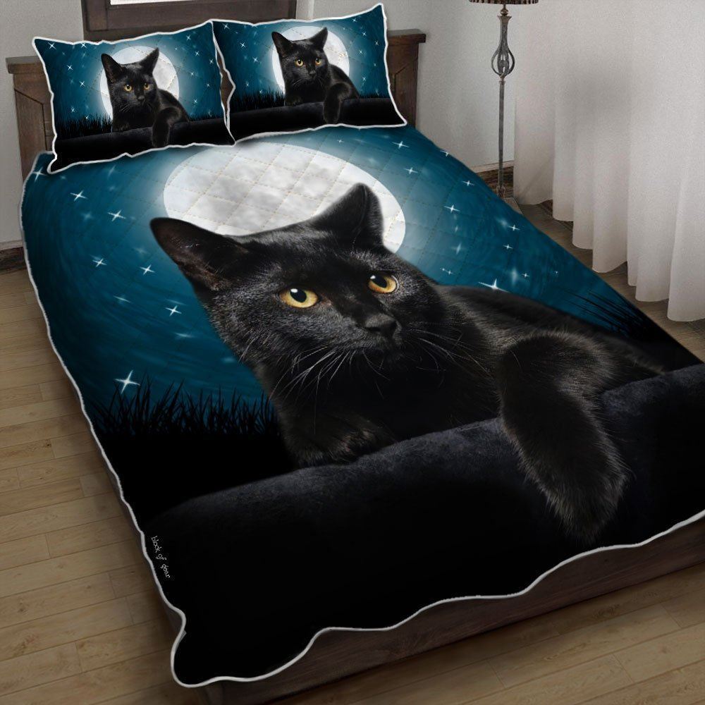 Black Cat Moon Quilt Bedding Set