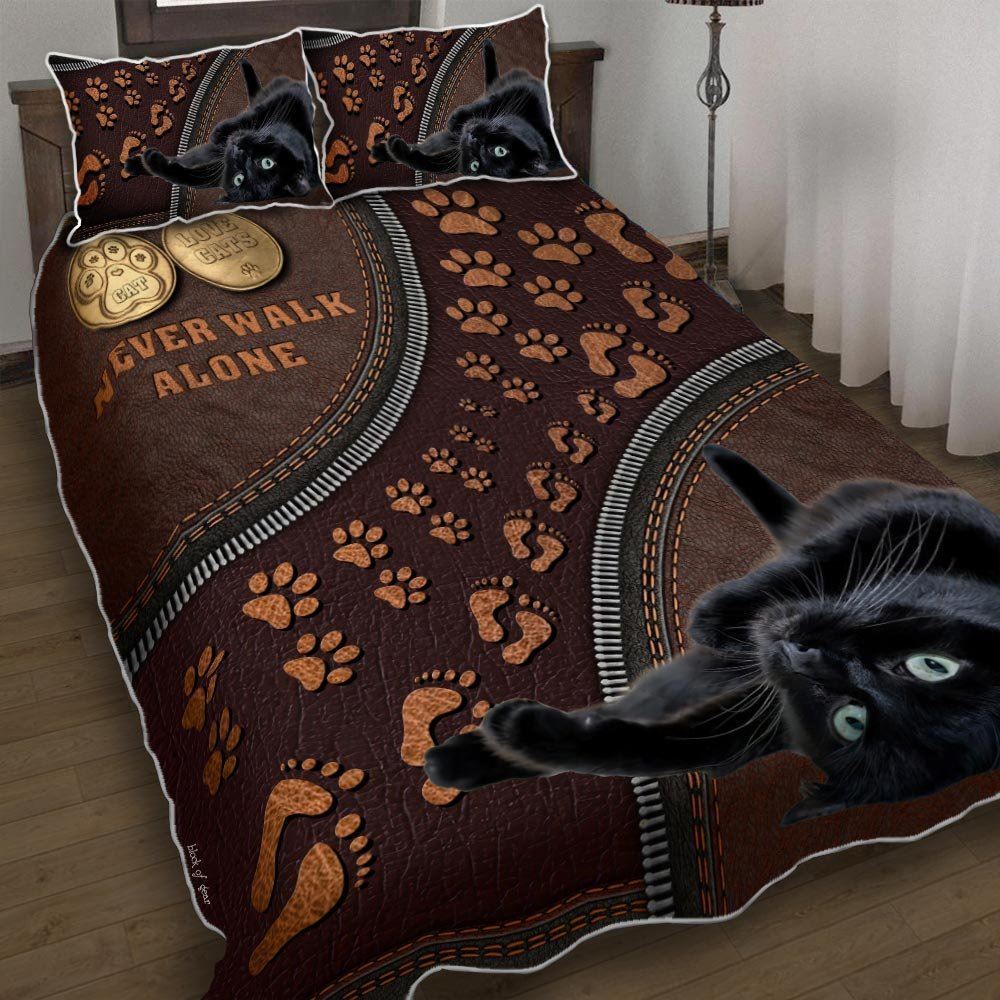 Black Cat Never Walk Alone Quilt Bedding Set