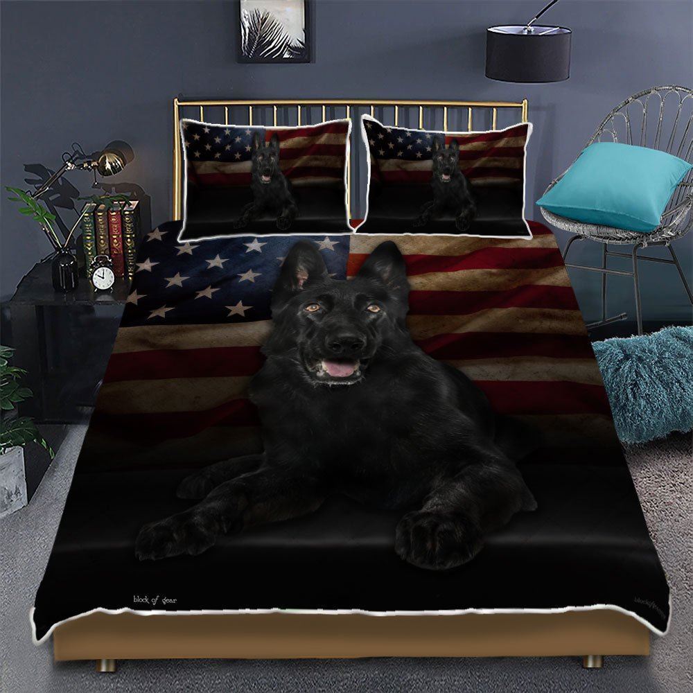 Black German Shepherd Quilt Bedding Set