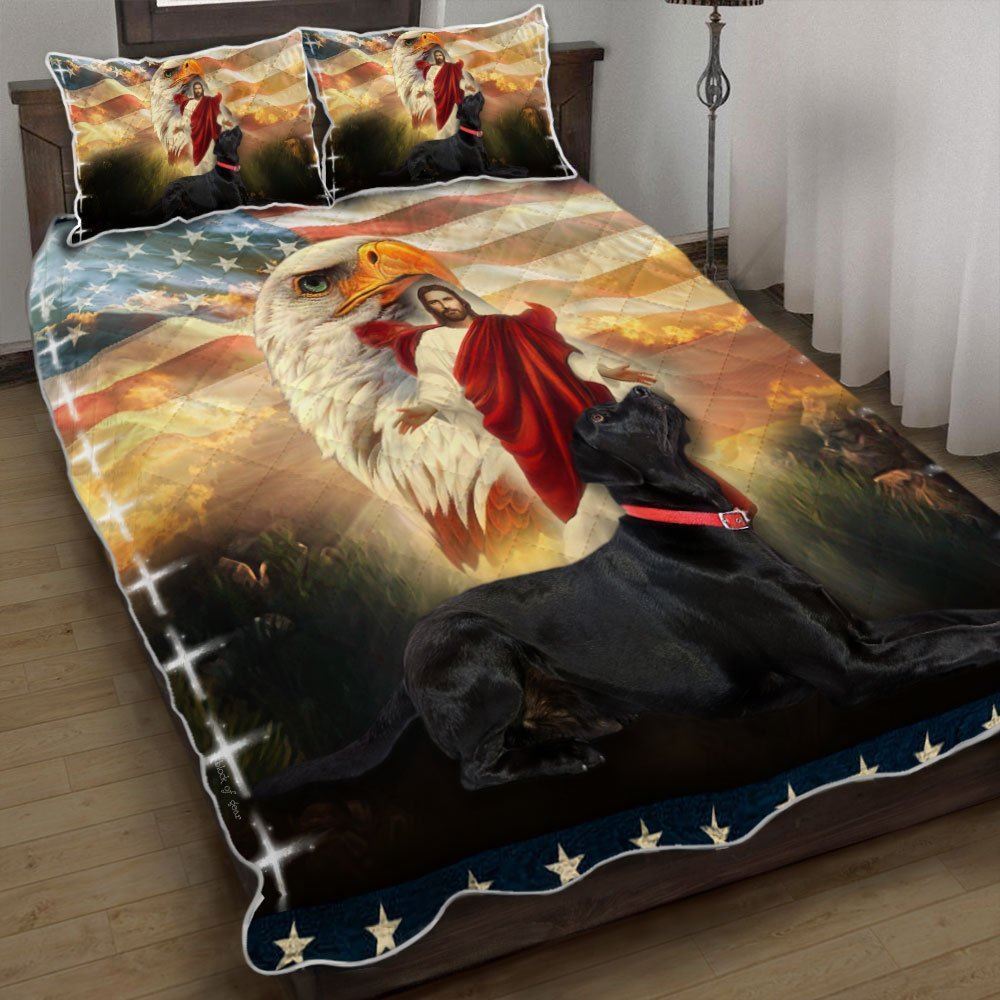 Black Labrador Dog Jesus Eagle Quilt Bedding Set