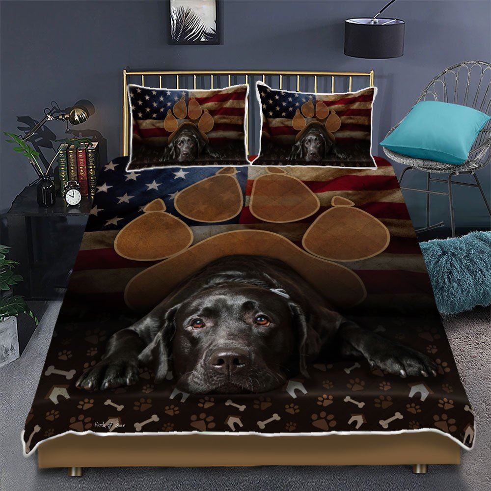 Black Labrador Dog Paw Quilt Bedding Set