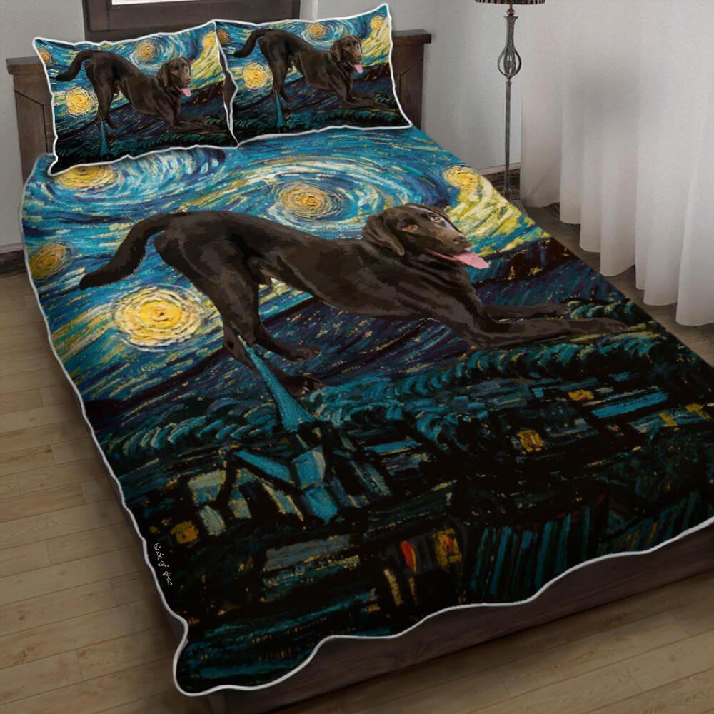 Black Labrador Starry Night Quilt Bedding Set