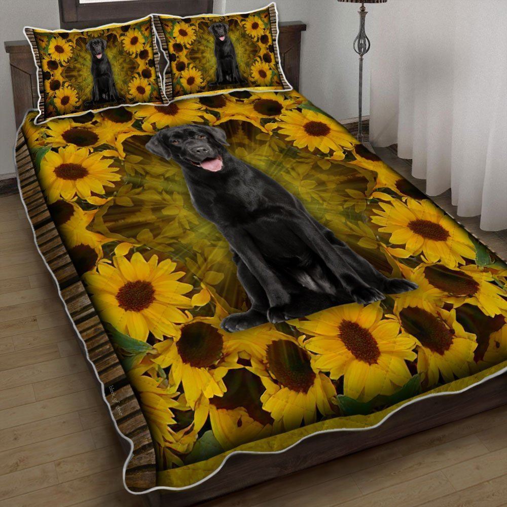 Black Labrador Sunflower Quilt Bedding Set