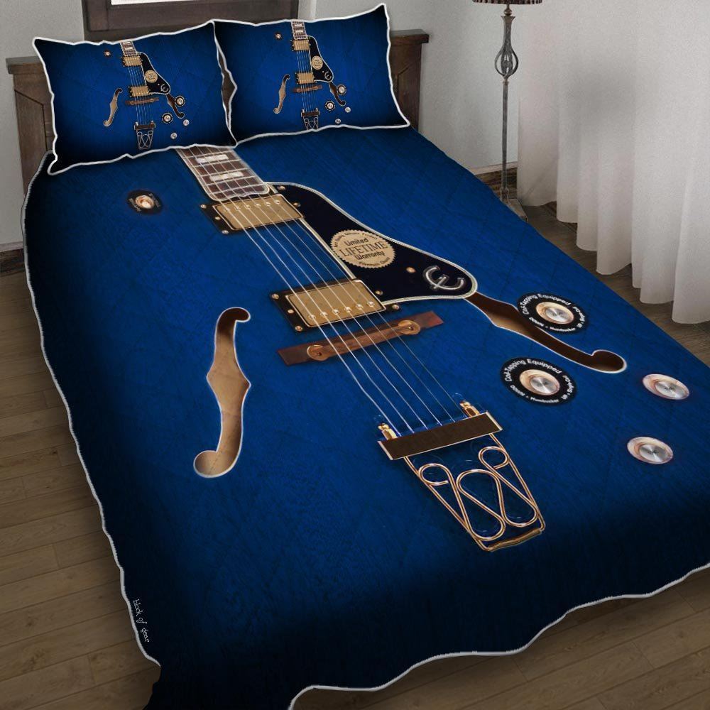 Blue Electric Guitar Quilt Bedding Set