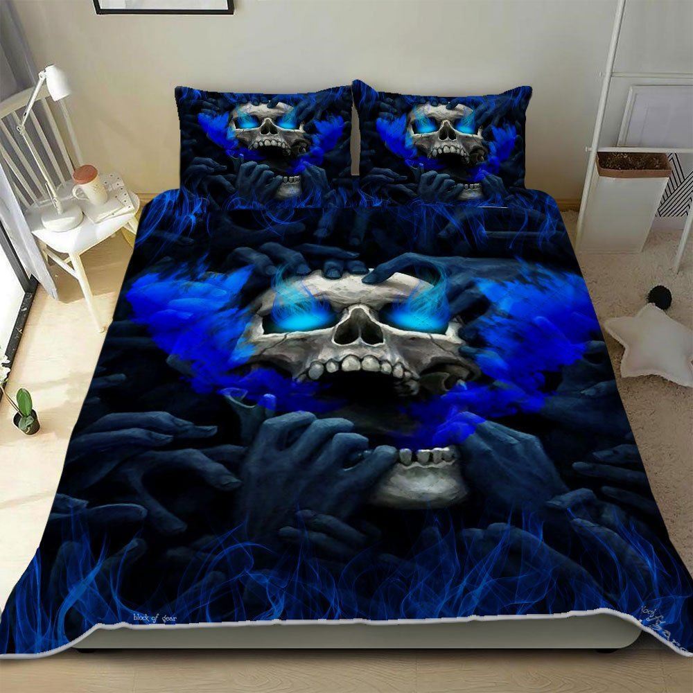 Blue Eyes Screaming Skull Quilt Bedding Set