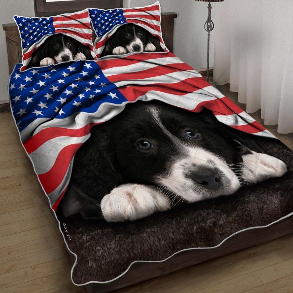Border Collie American Patriot Quilt Bedding Set-nlebt
