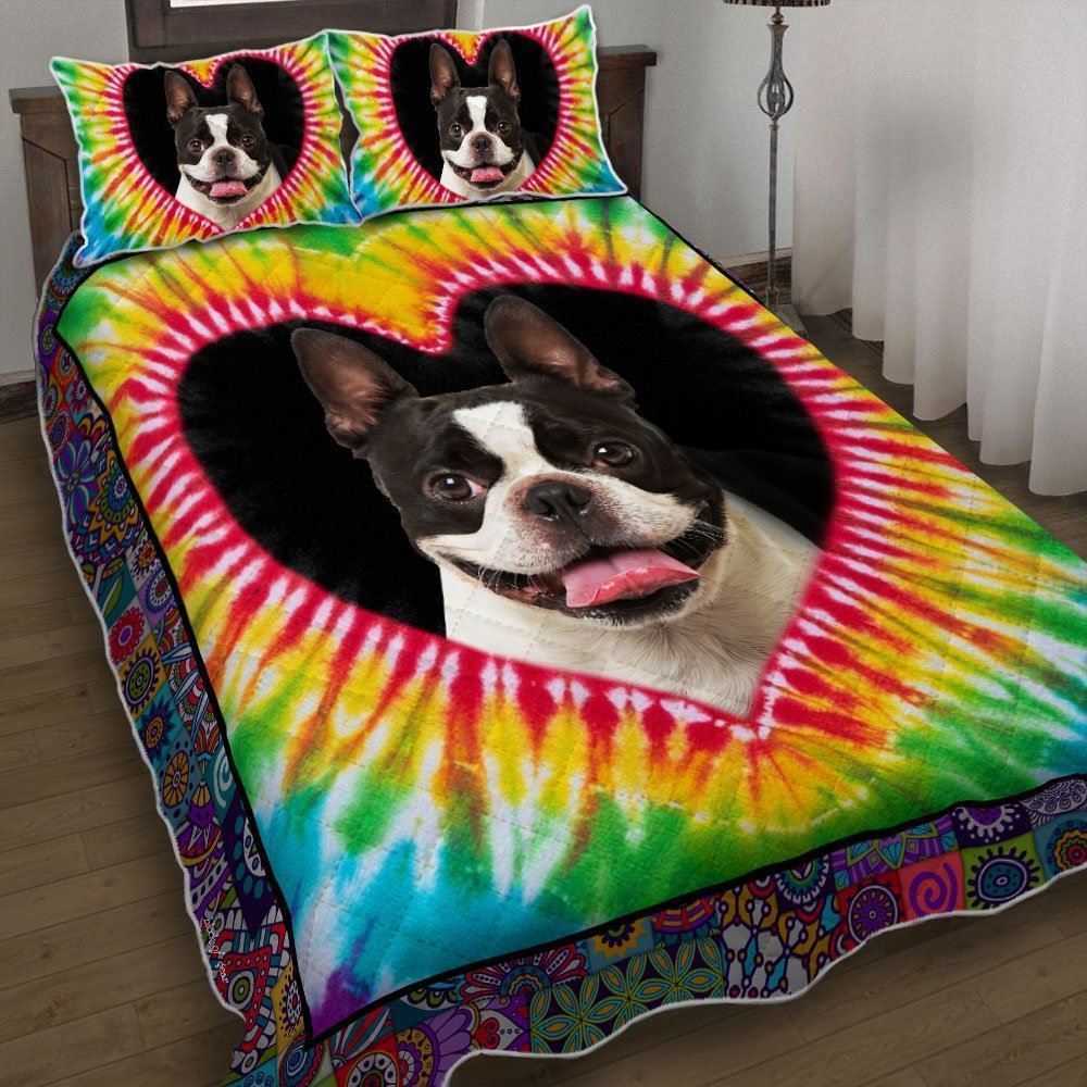 Boston Terrier Hippie Quilt Bedding Set