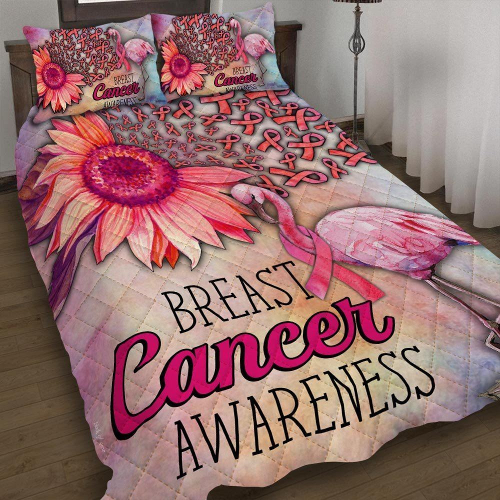 Breast Cancer Awareness Flamingo Quilt Bedding Set