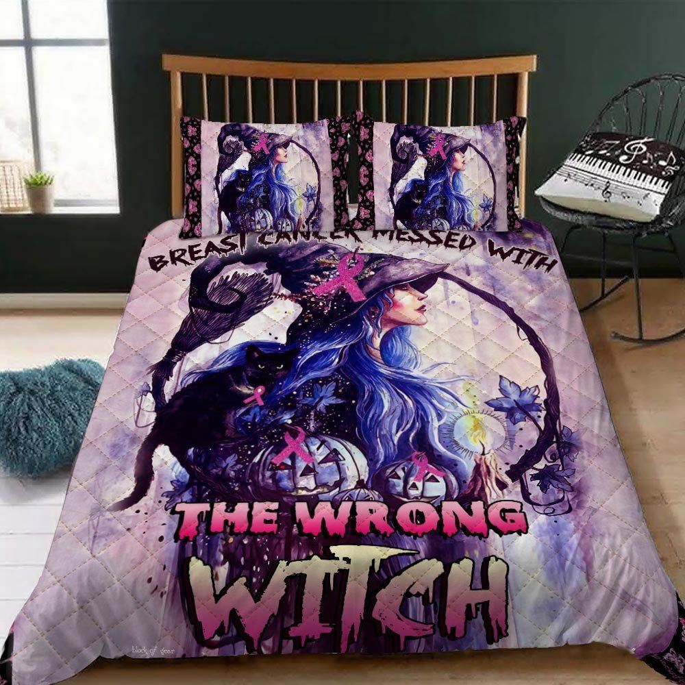 Breast Cancer Messed With The Wrong Witch Quilt Bedding Set