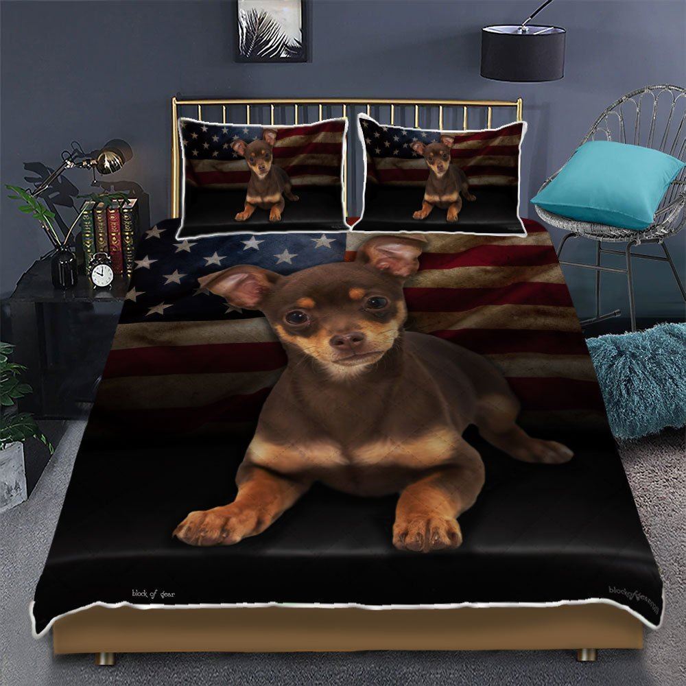 Brown Chihuahua Quilt Bedding Set