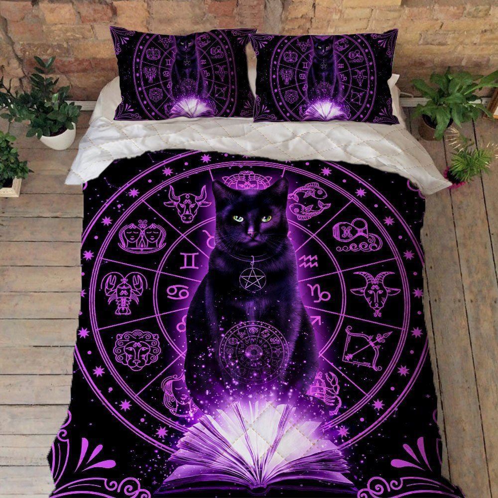 Cat Bedding Witchcraft Black Cat Zodiac Quilt Bedding Set Trn1518qs