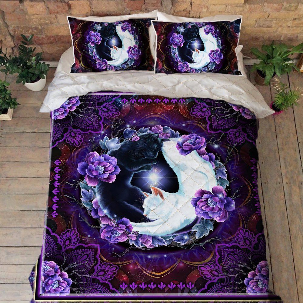 Cat Couple Mandala Quilt Bedding Set Thh3486qs