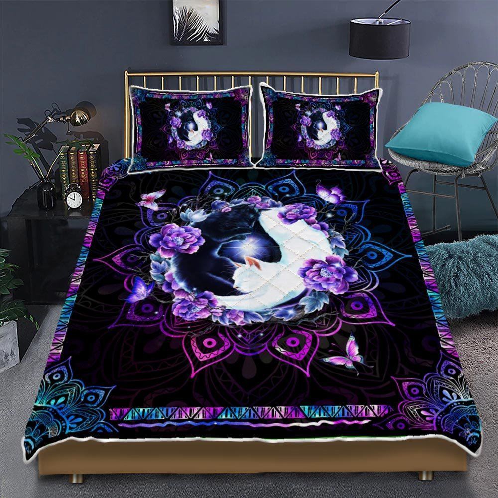 Cat Couple Mandala Quilt Bedding Set Thh3494qs