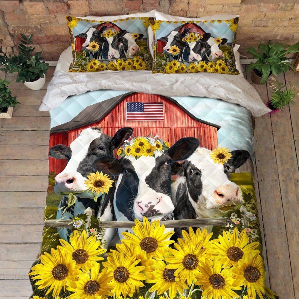 Cattle Cow Quilt Bedding Set Dairy Cow Sunflower Field Bnn213qs ...