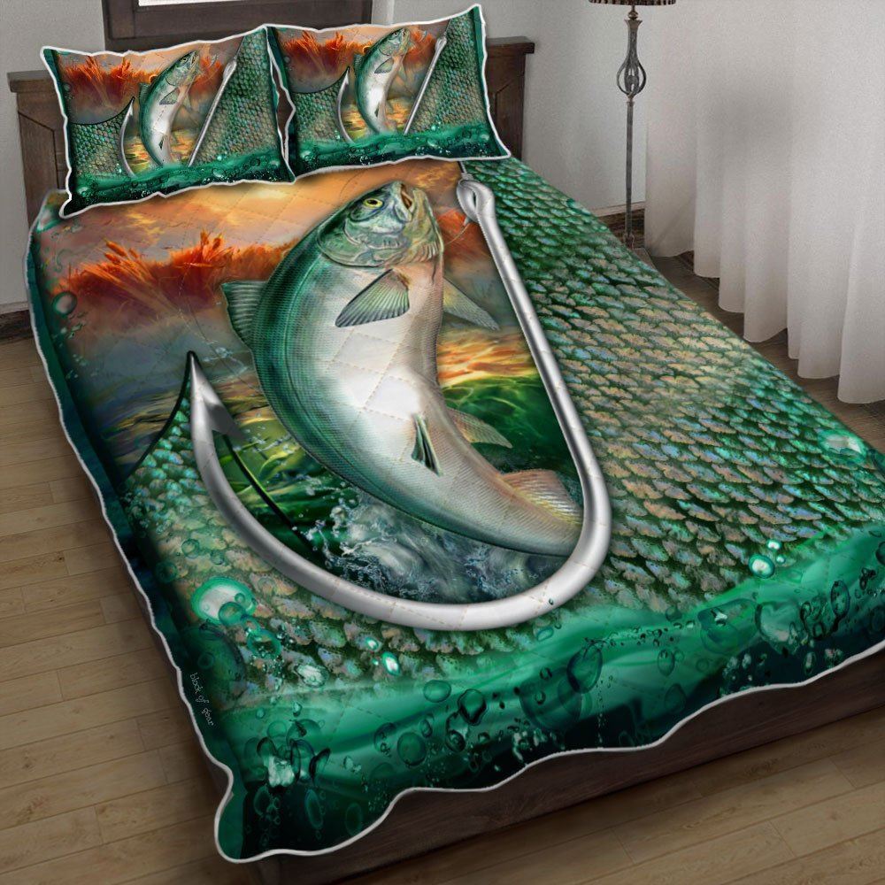 Chinook Salmon Fishing Id Rather Be Fishing Quilt Bedding Set