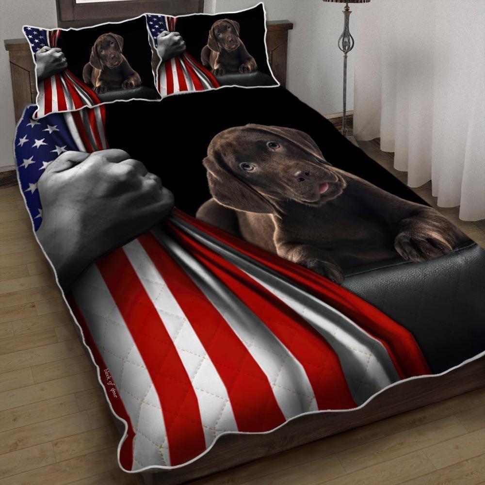 Chocolate Labrador Retriever Puppy American Us Quilt Bedding Set