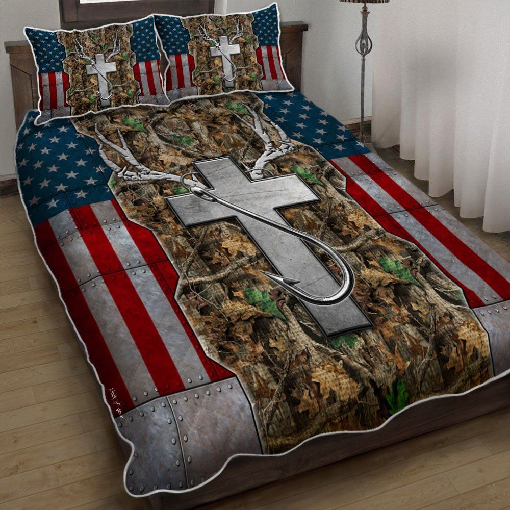 Christian Hunting Fishing Quilt Bedding Set