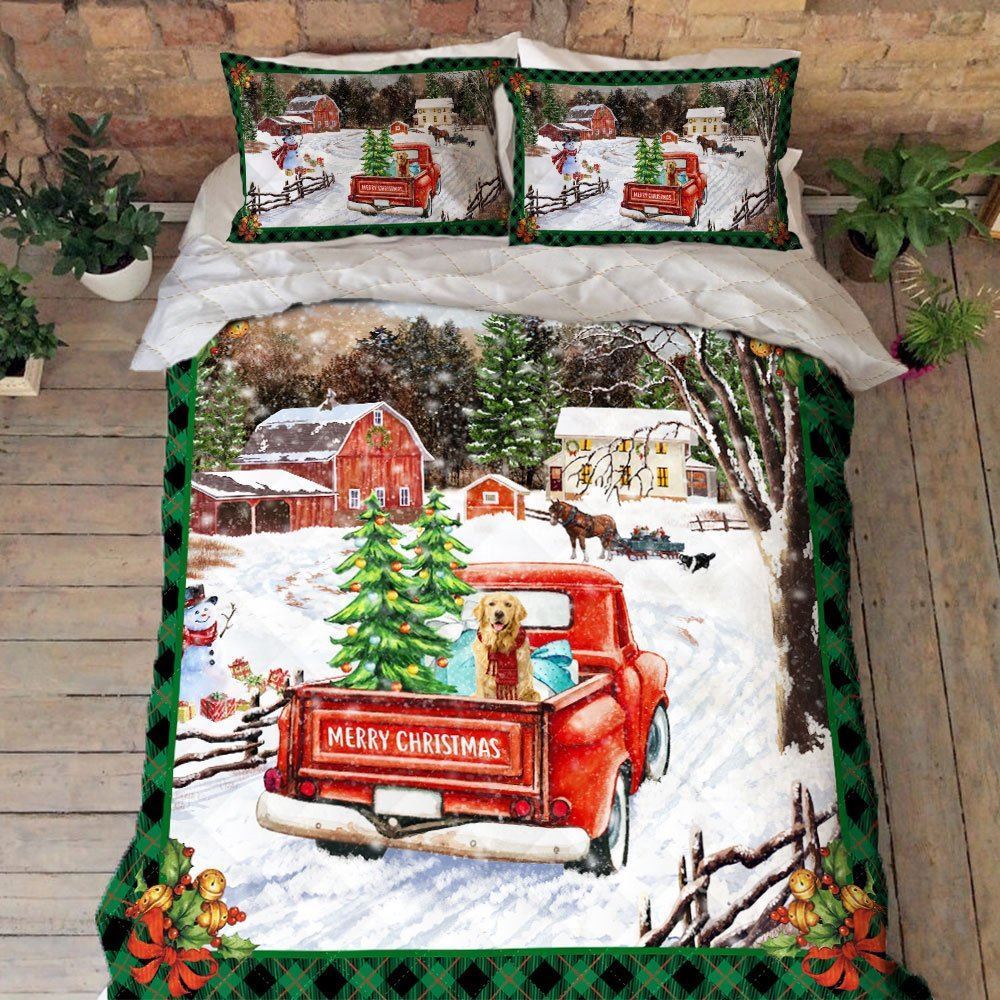 Christmas Bedding Golden Retriever Christmas Quilt Bedding Set Trl1553qs