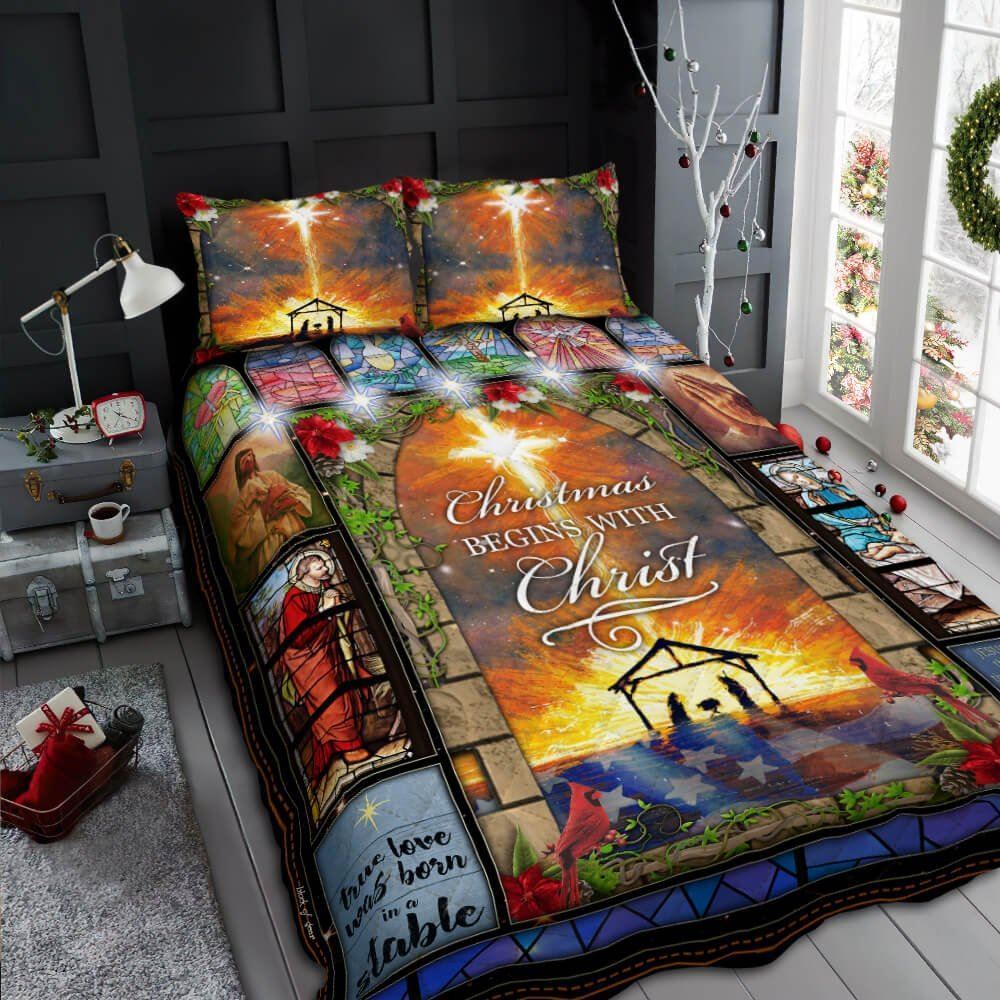 Christmas Begins With Christ Quilt Bedding Set