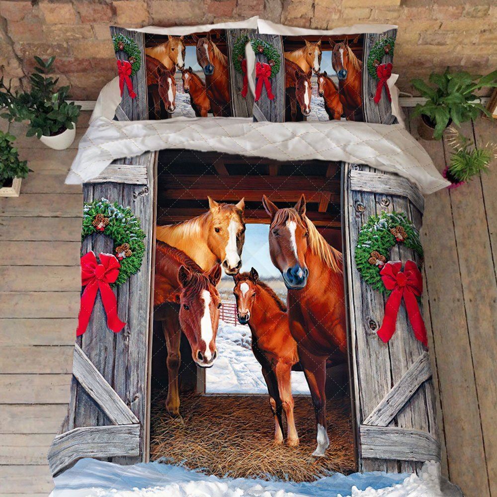 Christmas Quilt Bedding Set Horse Family Barn Christmas Quilt Bedding Set Trl1469qs