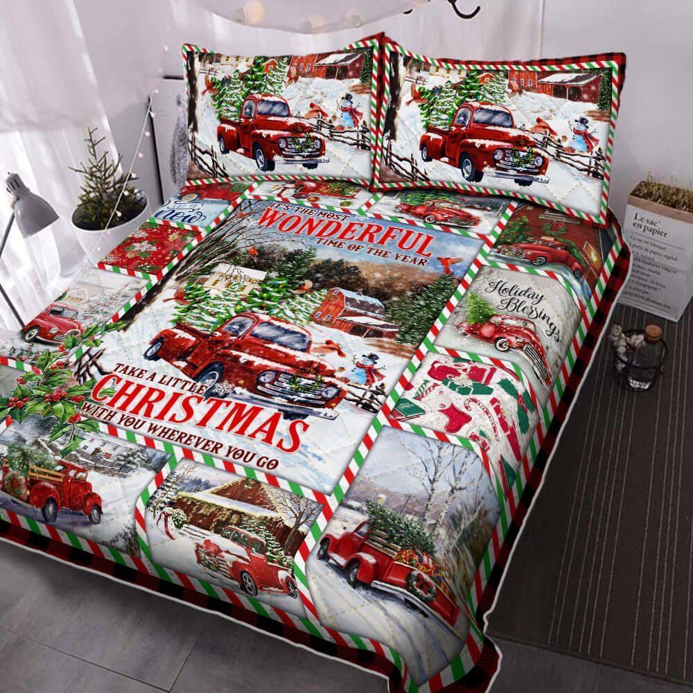 Christmas Red Truck All Hearts Come Home For Christmas Quilt Bedding Set Thb3435qs